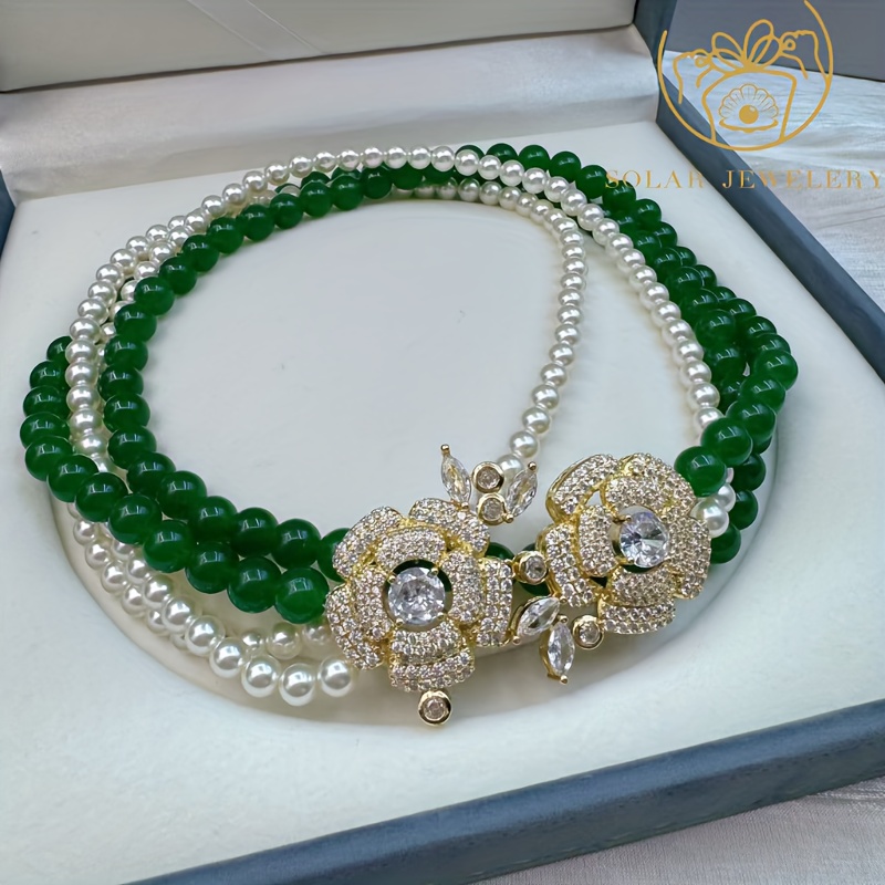 Women's Vintage-Style Green & White Double-Layered Necklace