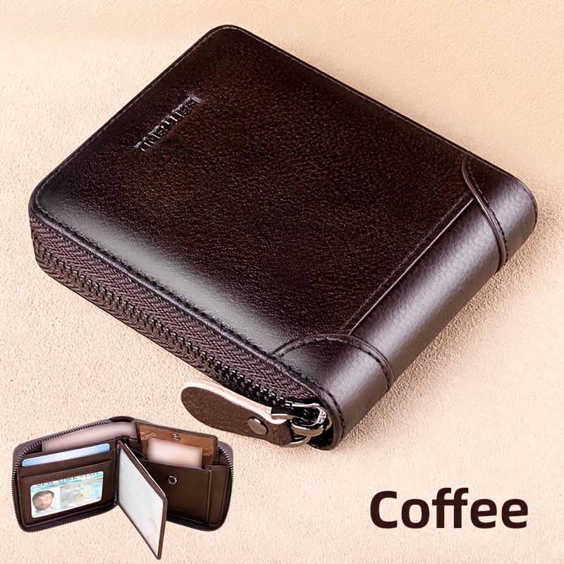 genuine leather short wallet zipper multi functional - Temu South