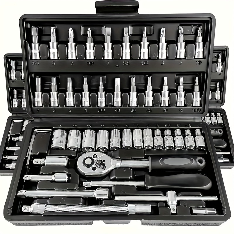 

23/46/53/151pcs Socket Ratchet Wrench Tool Set - Storage Trunks With Drill Bit Socket Set, Metric And Extension Rod For Car Maintenance And Household Use, Plus Storage Box For Organized Tool Storage