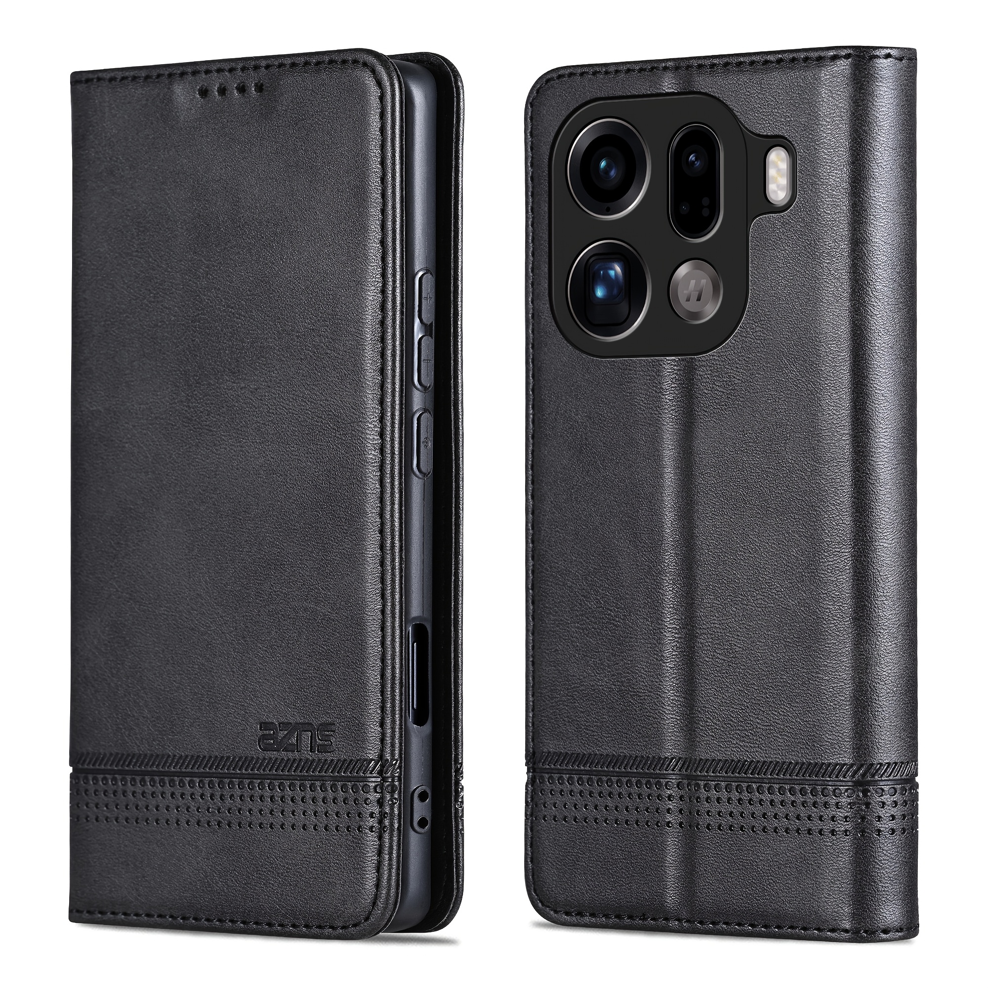 TEMU Phone Case: For Oppo Find X9pro/find X9 Faux Leather Mobile Phone Protective Case Built-in Card Bag Foldable Border Protection Against Knock