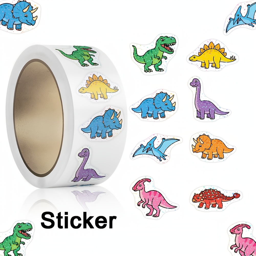 TEMU 500 Sheets/roll Laser Transfer Dinosaur Stickers, Dinosaur, Rex, , Triceratops, Brachiosaurus, , , Parasaurolophus, Suitable For Decorating