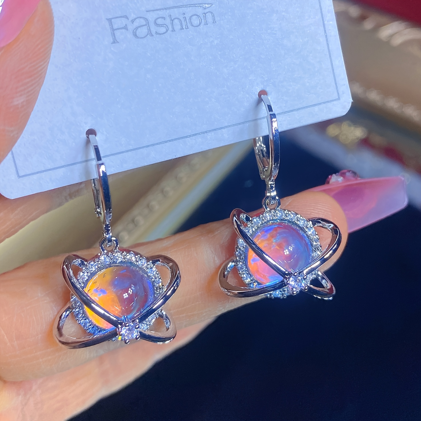 3pcs Dreamy Planet Starry Sky Necklace and Earrings Set
