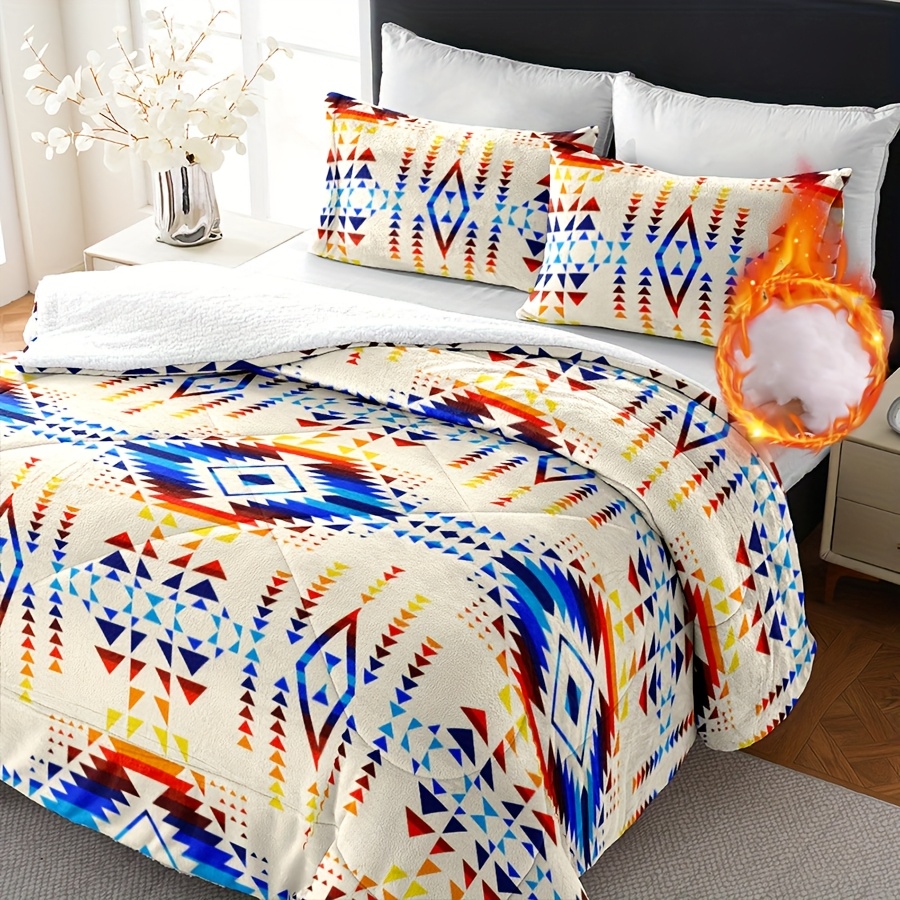 

3pcs Christmas Party Comforter Set Sherpa Blanket Set 200gsm Flannel Cover With 200gsm Sherpa Fleece Back + 250 Gsm Polyester Filling Suit For Bedroom Guestroom Hotel High Quality Filling Prints