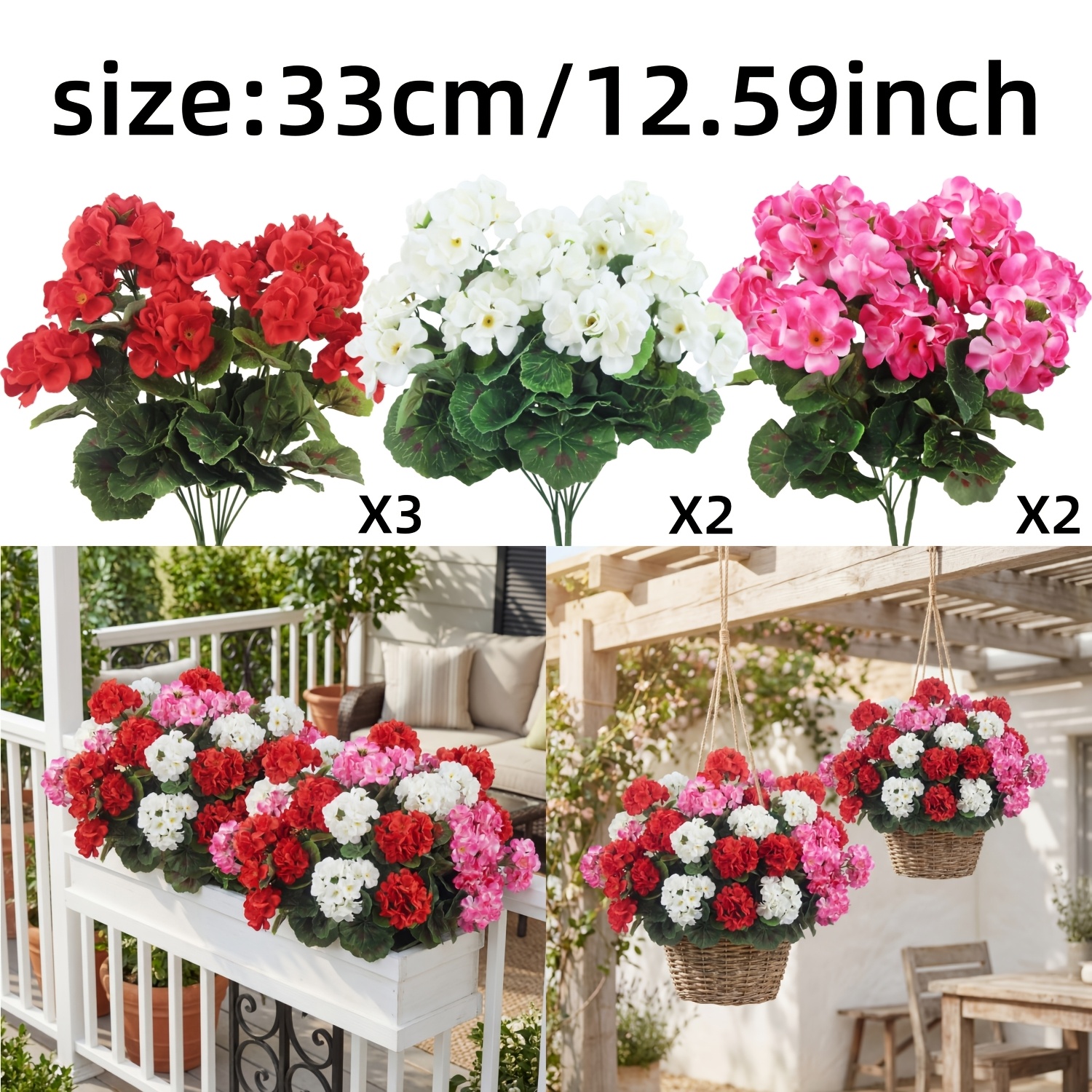 E-shop 7er-Pack UV-beständige künstliche Geranienblüten für den Außen-/Innenbereich, realistische hängende oder aufrechte Blüten mit langlebigen
