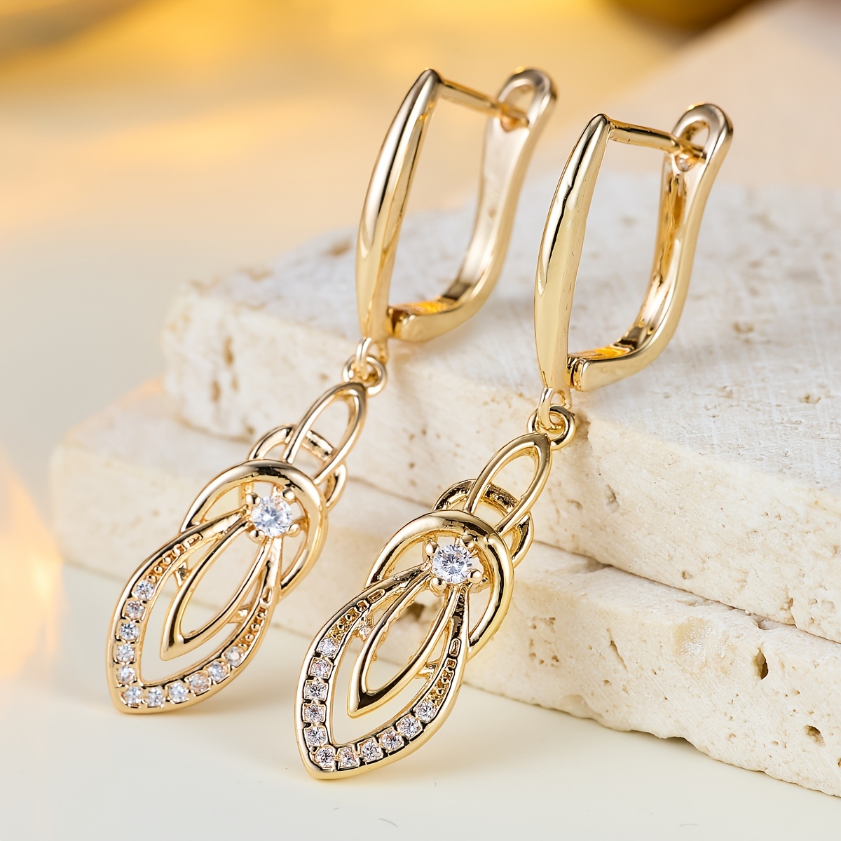 Fashionable Copper Drop Earrings with Synthetic Zirconia