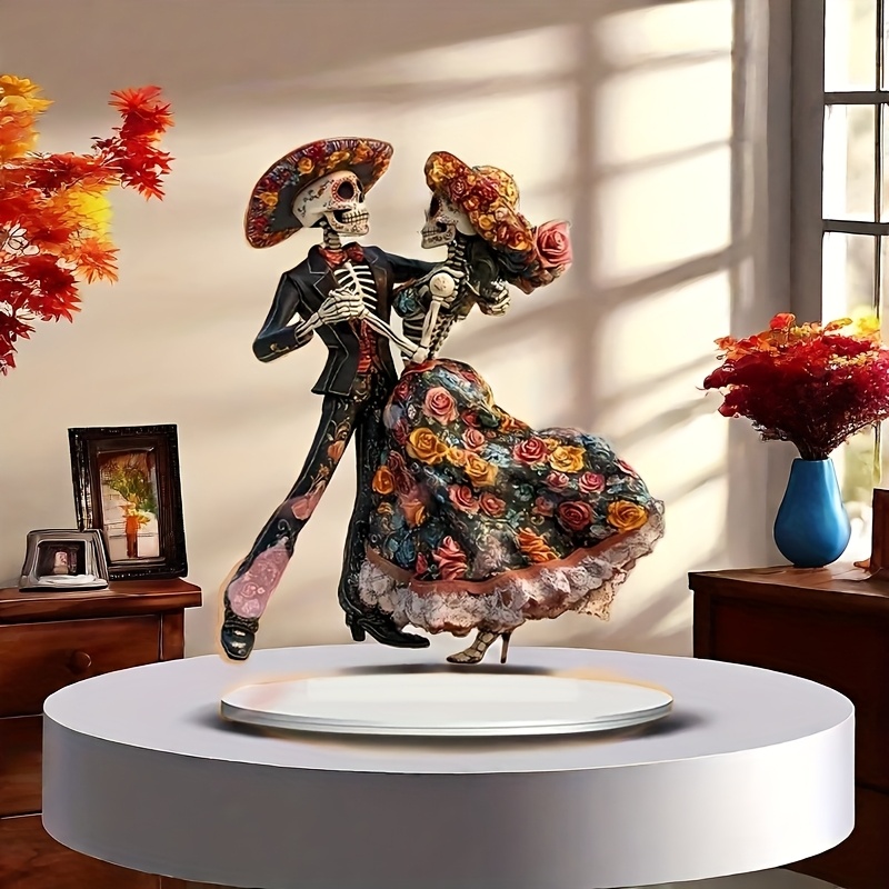 

1pc Acrylic Skeleton Dancers Ornament, 2d Figurine With Base, 7.87x6.29 Inches, 0.2cm , Decor, Multipurpose Bohemian Tabletop Pendant For Home, Kitchen, Holiday Display - English