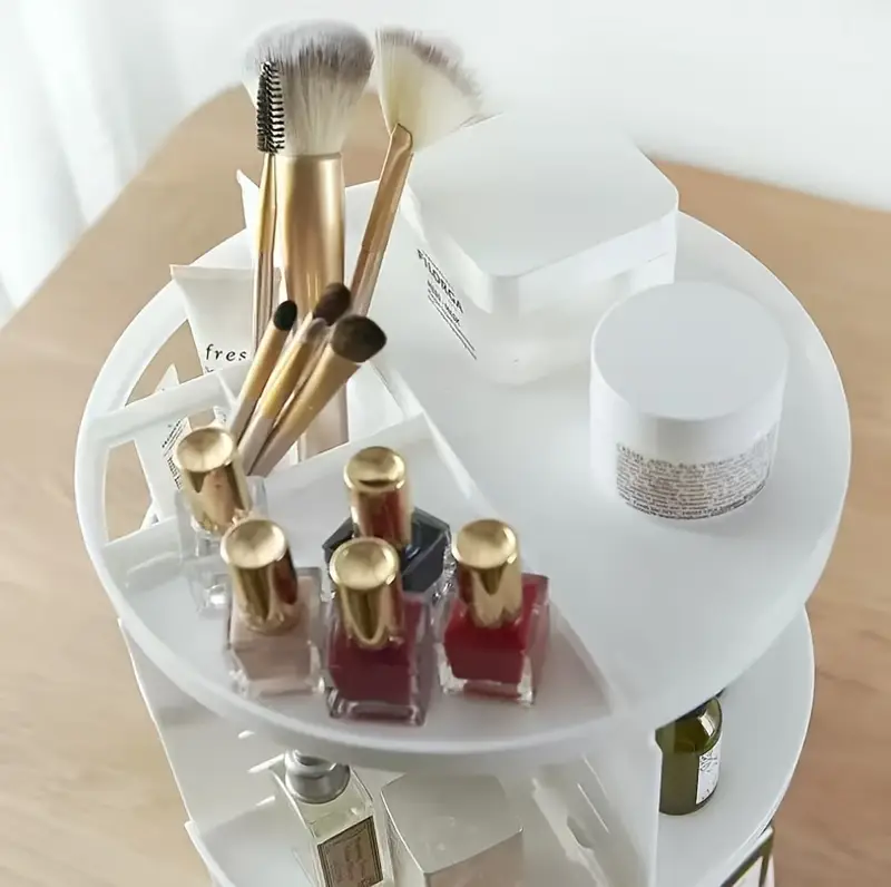 1 tier makeup organizer with 360 rotating tray adjustable height cosmetic storage box multi compartment vanity organizer with no assembly needed space saving countertop or bathroom shelf organizer for gift for makeup lovers makeup organizers storage sleek surface Product details 6
