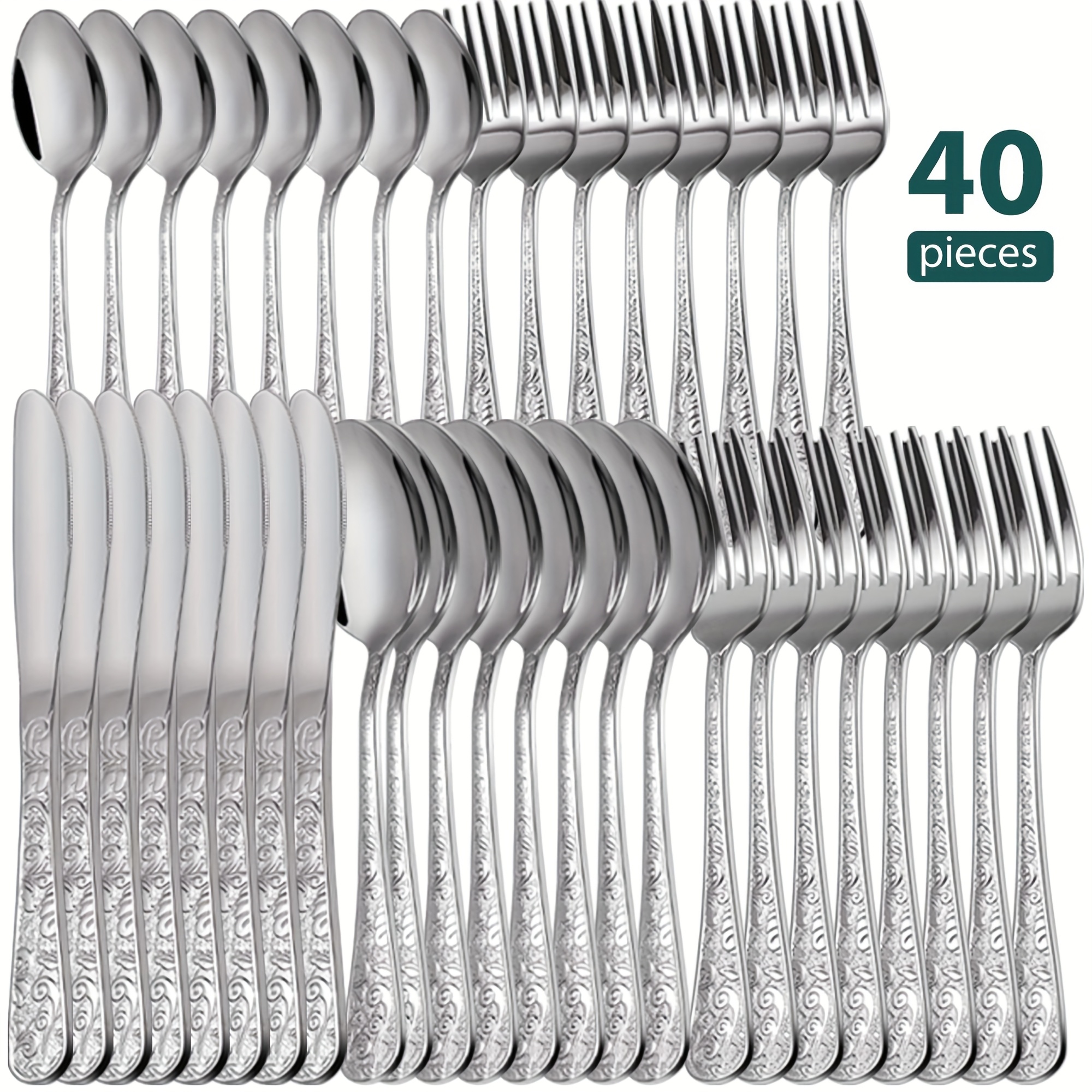 TEMU Un ensemble de couverts vintage de 40 pièces conçu pour personnes, comprenant des ustensiles en acier inoxydable, dont des couteaux, des et des