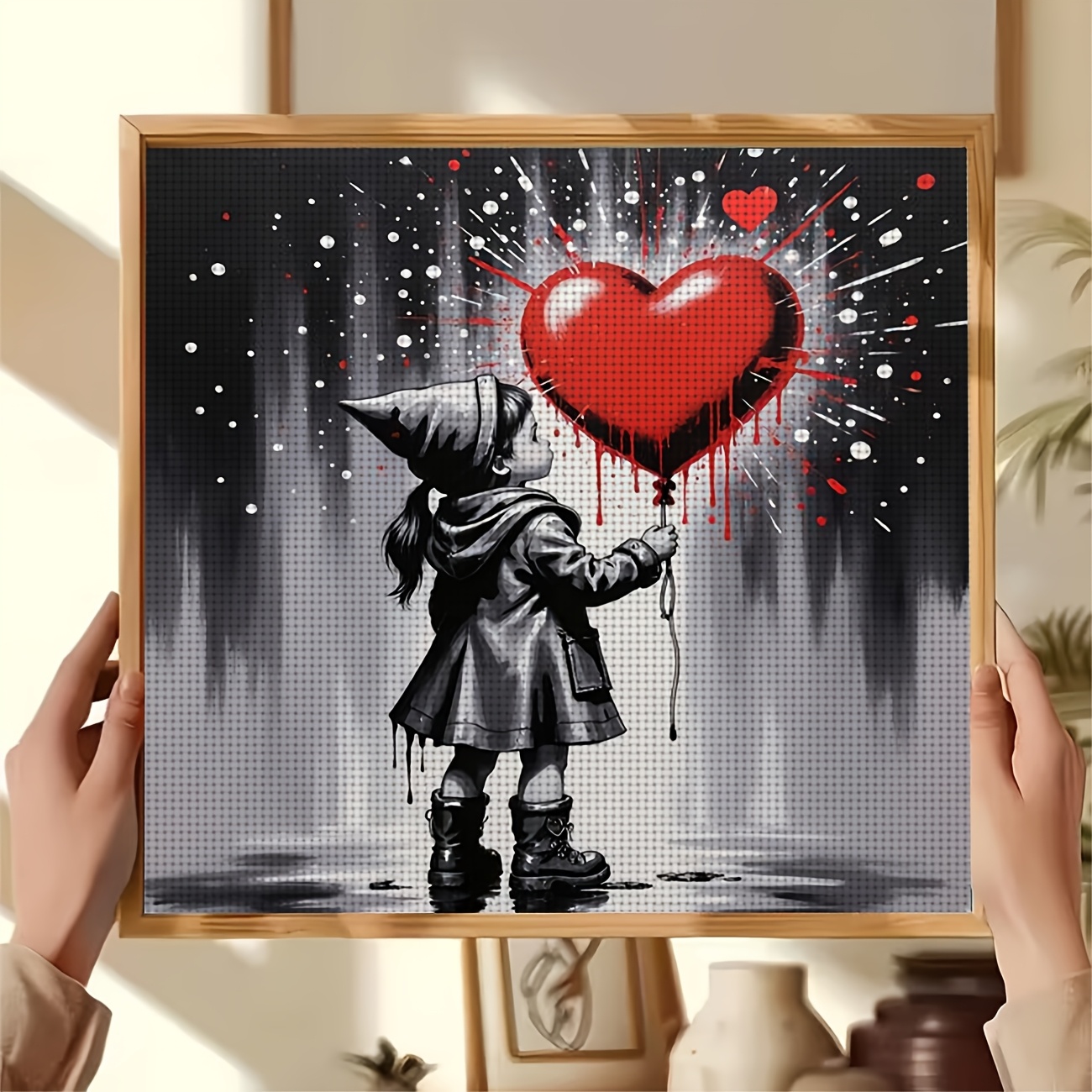Child Holding a Red Heart Balloon Cross-Stitch Kit