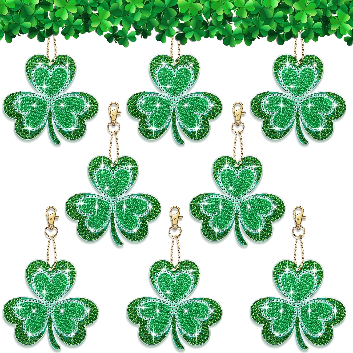 

8pcs 's Day Bling Clover Keychain Set - Diy 5d Craft Kit With Sparkling Acrylic Shamrocks, Key Rings & Phone Charms, Home & Garden Decor Gift, Kits