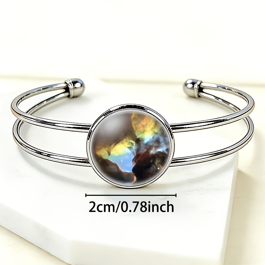 Women's Nebula Colorful Round Time Gemstone Inlaid Adjustable Open Bangle