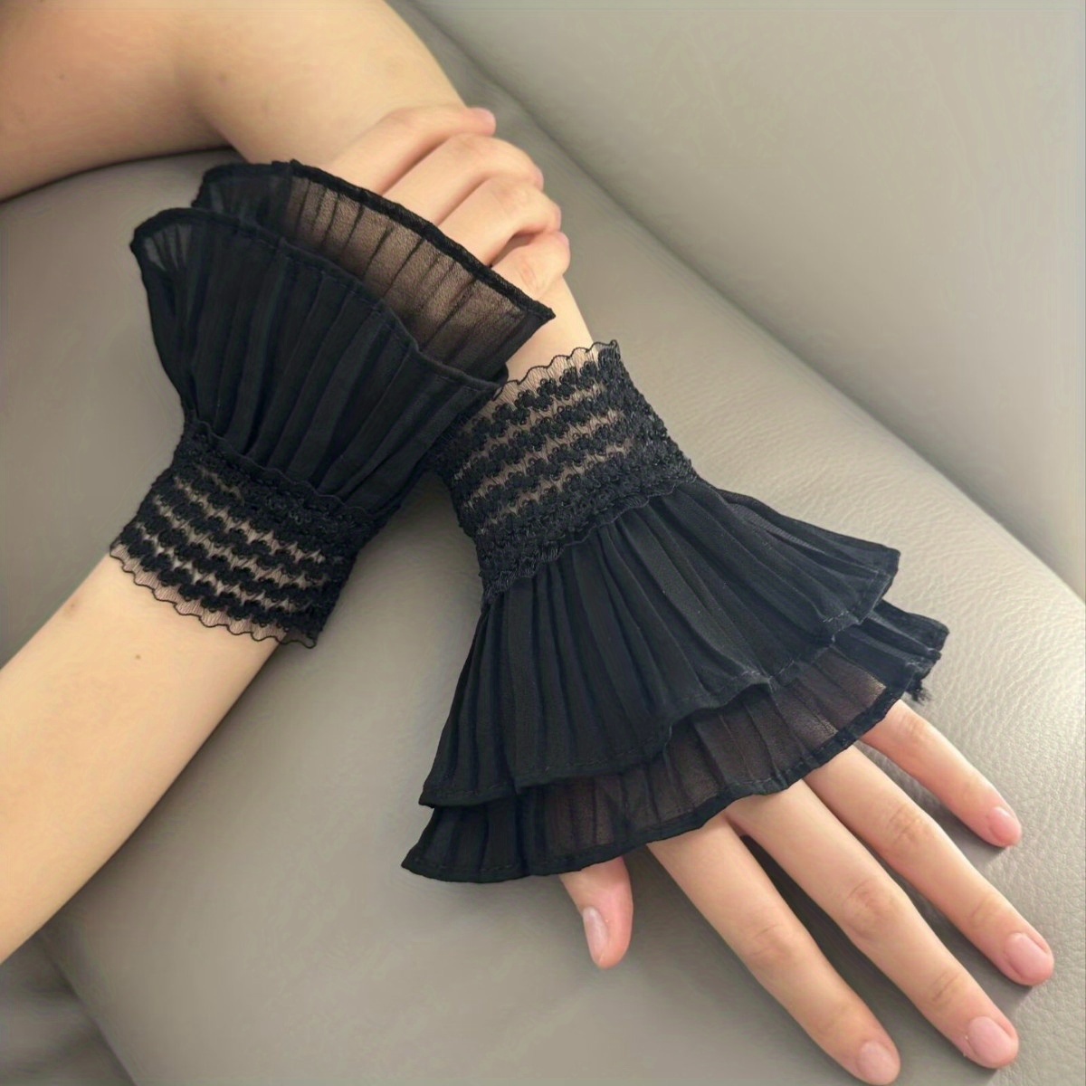TEMU 1 Paire, Manchons Crochet en et Dentelle Ajourée pour Femmes, Manchons Évasés Tendance avec Dentelle, Adaptés aux , Anniversaires, Fêtes de Noël