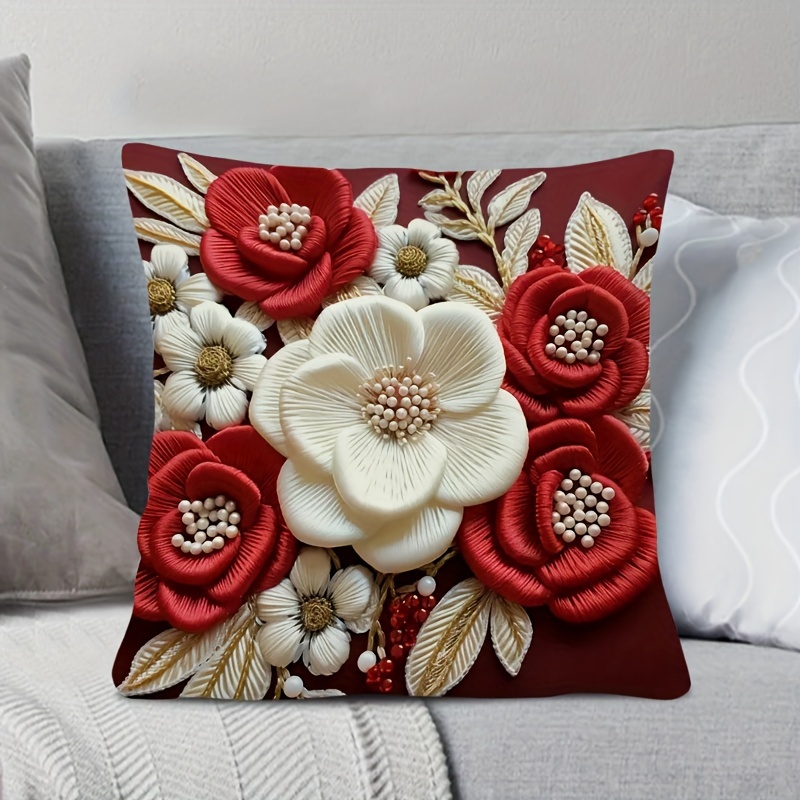 

1pc Of Style Floral Printed Throw Pillow Cover - Machine Washable, Zipper Closure, Suitable For Rooms, Polyester Material, Memnun Brand, Woven Fabric