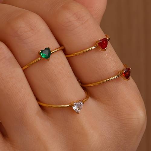item picture 1pc exquisite mini shaped synthetic cubic zirconia stone ring womens birthstone stainless steel adjustable finger ring charm fashion jewelry birthday gift valentines day gift mothers day gift