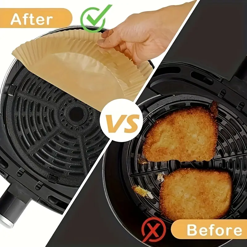 100 nonstick air fryer liners 7 9 inch round disposable unbleached grease resistant baking paper for 5 8 quart baskets and cooking father gift Product details 1