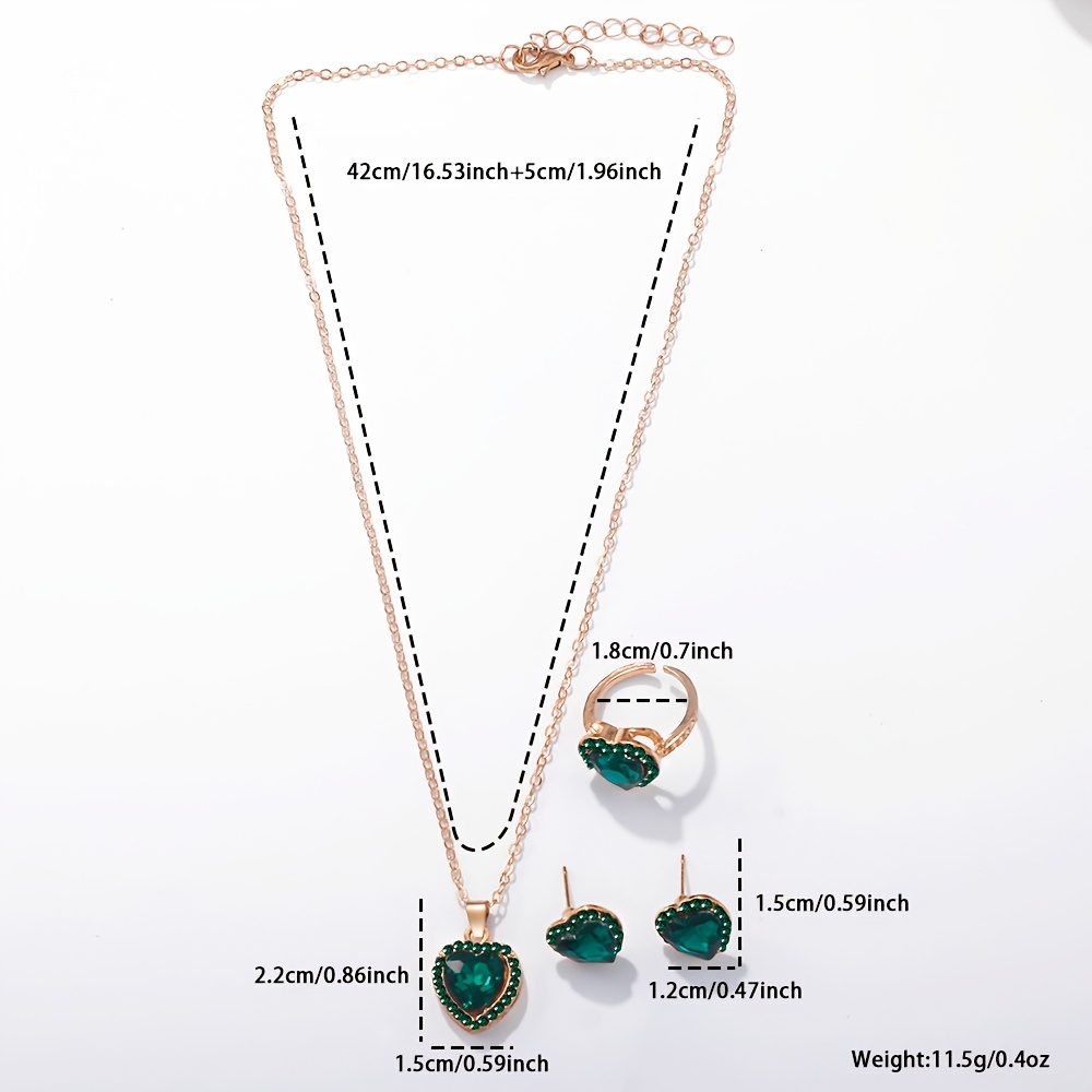 4pcs Elegant Heart Pendant Necklace, Earrings & Ring Set