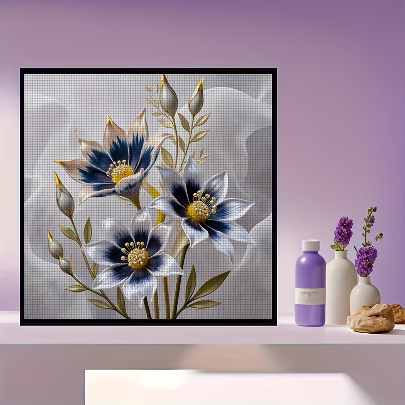 Complete DIY Cross-Stitch Kit with 3-Flower Design for Beginners