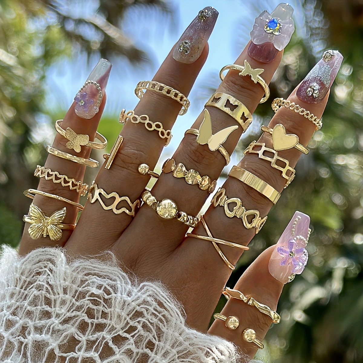 TEMU 22-teiliges Fashion Minimalist Schmetterling Herz Ausschnitt Mehrteiliges Stapelbarer Ring Set, Ideal für Damen Party Abendessen Dating Festival