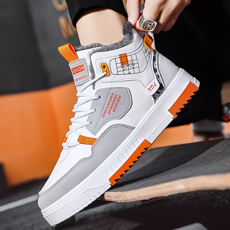 mens winter insulated sneakers college style casual streetwear pu