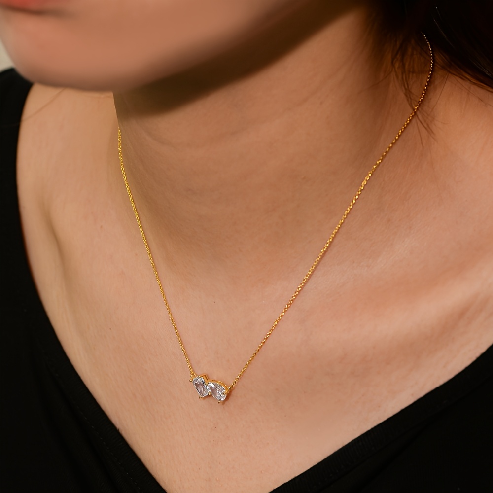 Women's Geometric Zirconia Necklace with 14K Golden Plating