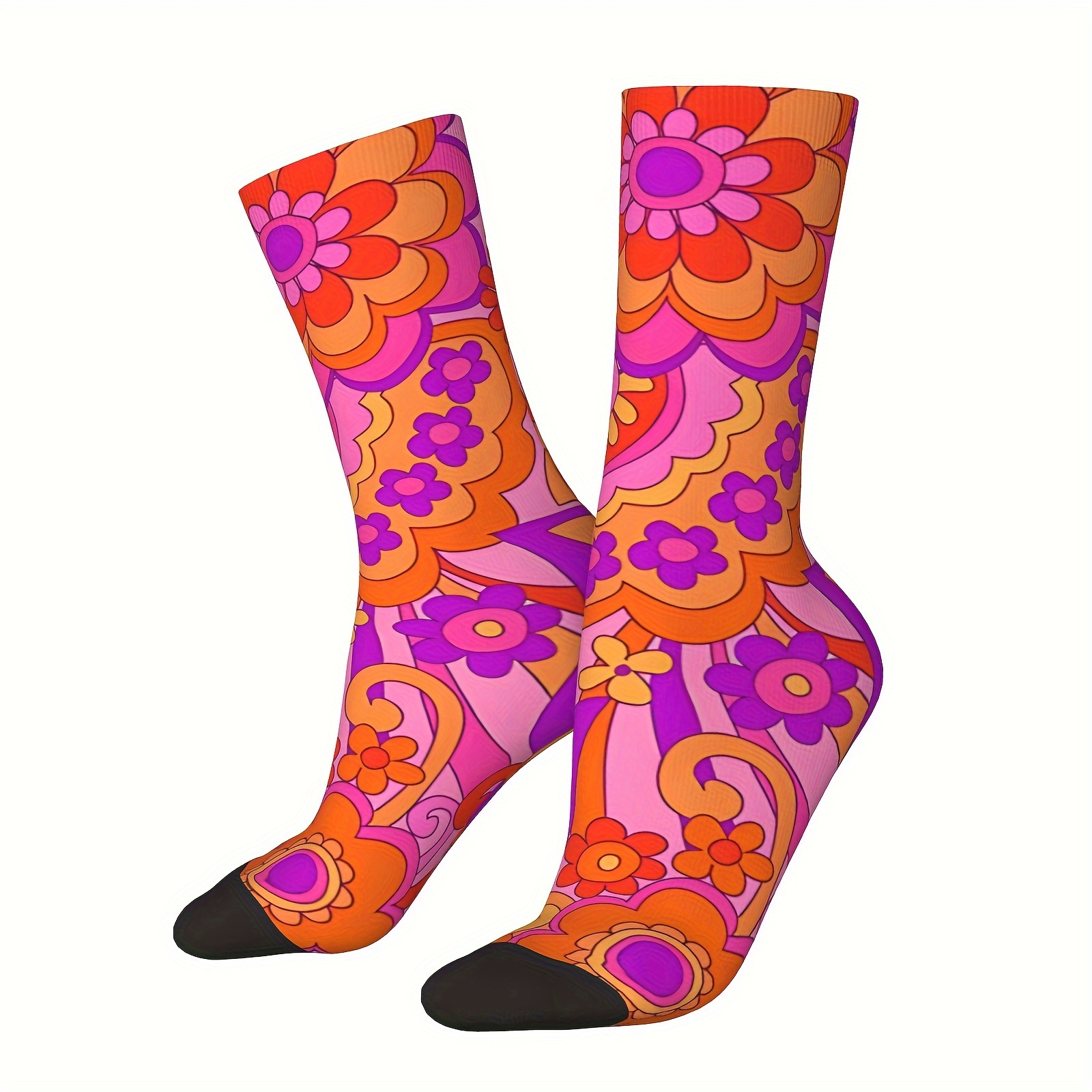 

1 Pair Of Unisex Vintage Style Novelty Crew Socks, Trendy 3d Digital Printed Men Women Socks, Crazy Funny Socks For Gifts