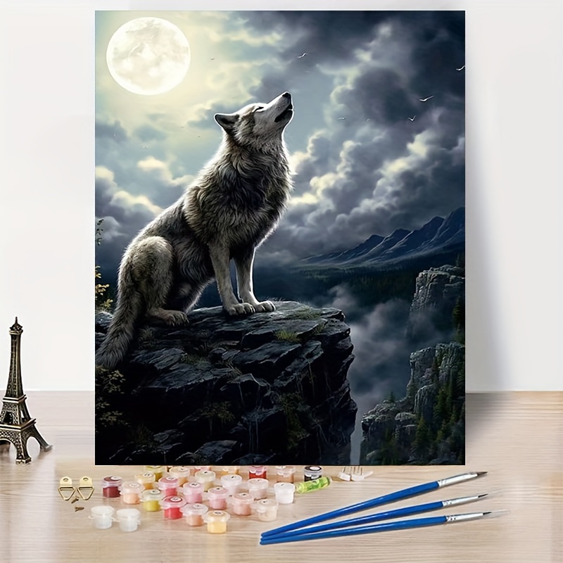 

1pc Painting By Numbers Wolf Under The Moon Frameless Hand Painted Paint By Numbers For Adults Acrylic Kits Suitable For Adult Beginner Enthusiasts 40x50cm/16x20in