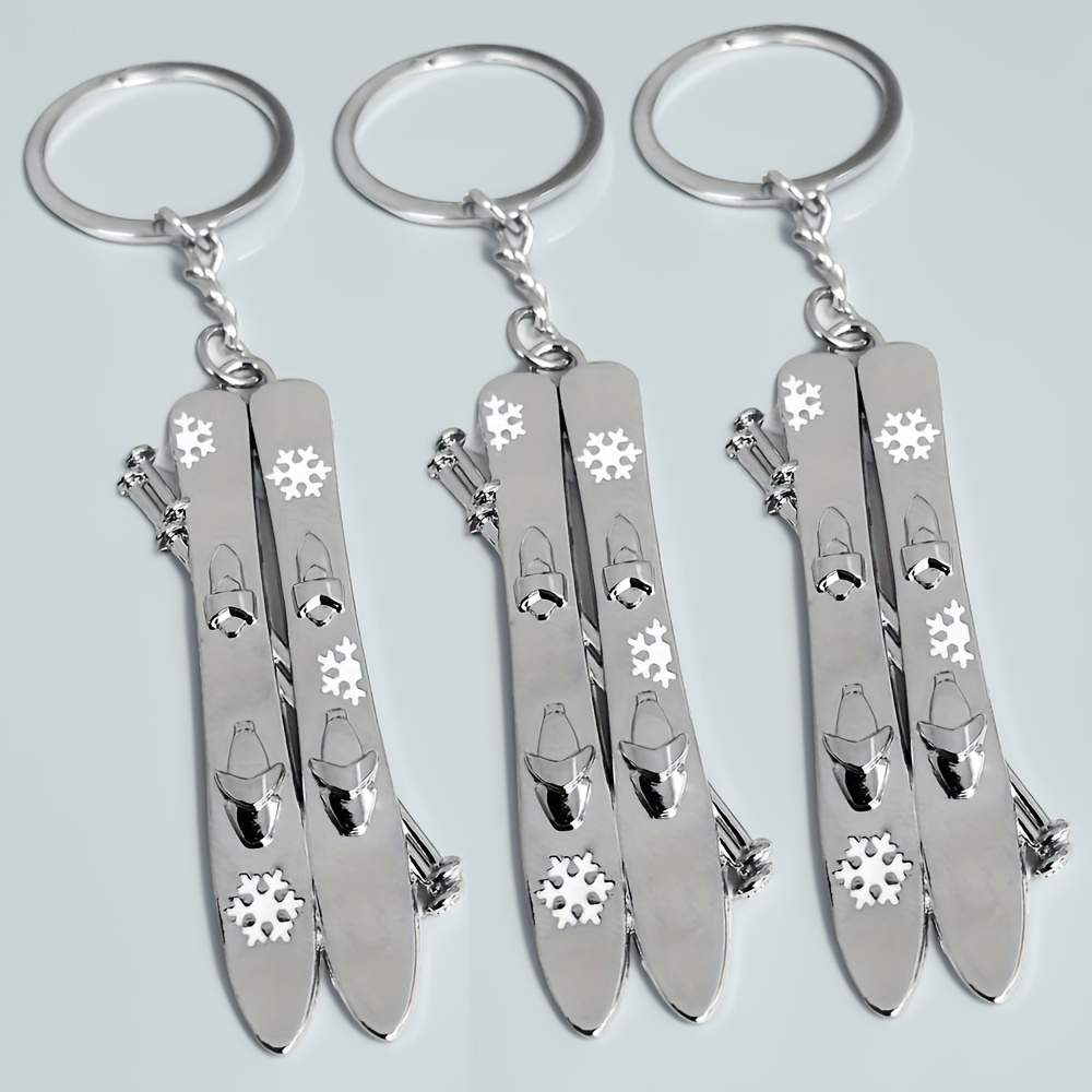 TEMU 3pcs Mini Ski Gear Keychain Set With Snowboard & Ski Poles - Durable Alloy, Sporty Design For Outdoor Activities, Perfect Gift For Men, Father's