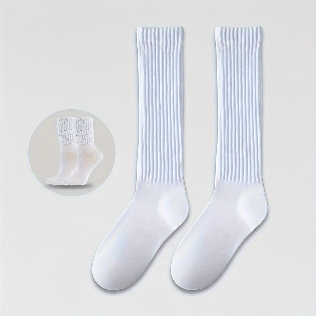 TEMU 여성용 롱 필업 양말 1켤레, 블랙 양말, 화이트 양말, 허벅지 길이 양말, 크루 양말, 단색 종아리 양말, 슬러치 양말, 모든 계절에 적합하며 편안한 착용감, 데일리룩으로 완벽