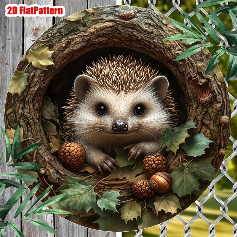TEMU Art mural circulaire plat 2D en aluminium, motif hérisson, taille 20,32 × 20,32 cm, convient à diverses occasions que , , ou une fête