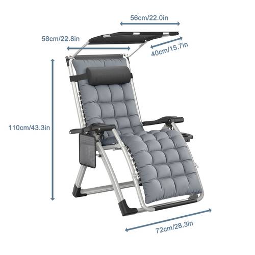 zero gravity chair with sun canopy folding padded recliner lounge chair adjustable headrest cup holder side pocket sturdy frame portable heavy duty outdoor indoor reclining chair for patio camping beach balcony backyard poolside lawn garden