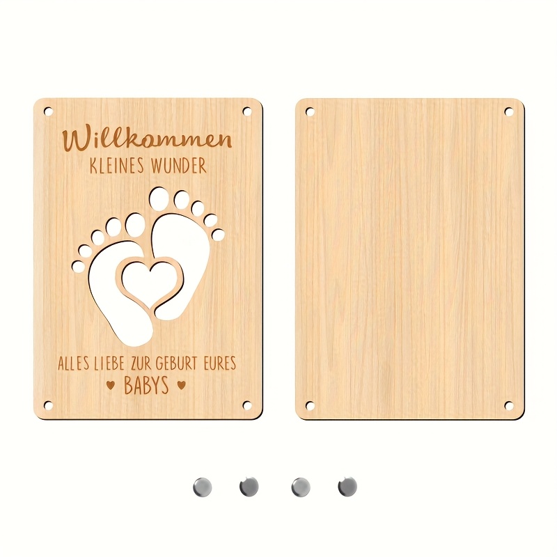 E-shop Geschenk-Grußkarte aus Holz im deutschen Stil mit „willkommen Kleines “-Schild, mit - & Herz-Design, für Taufe, Geburtstag oder