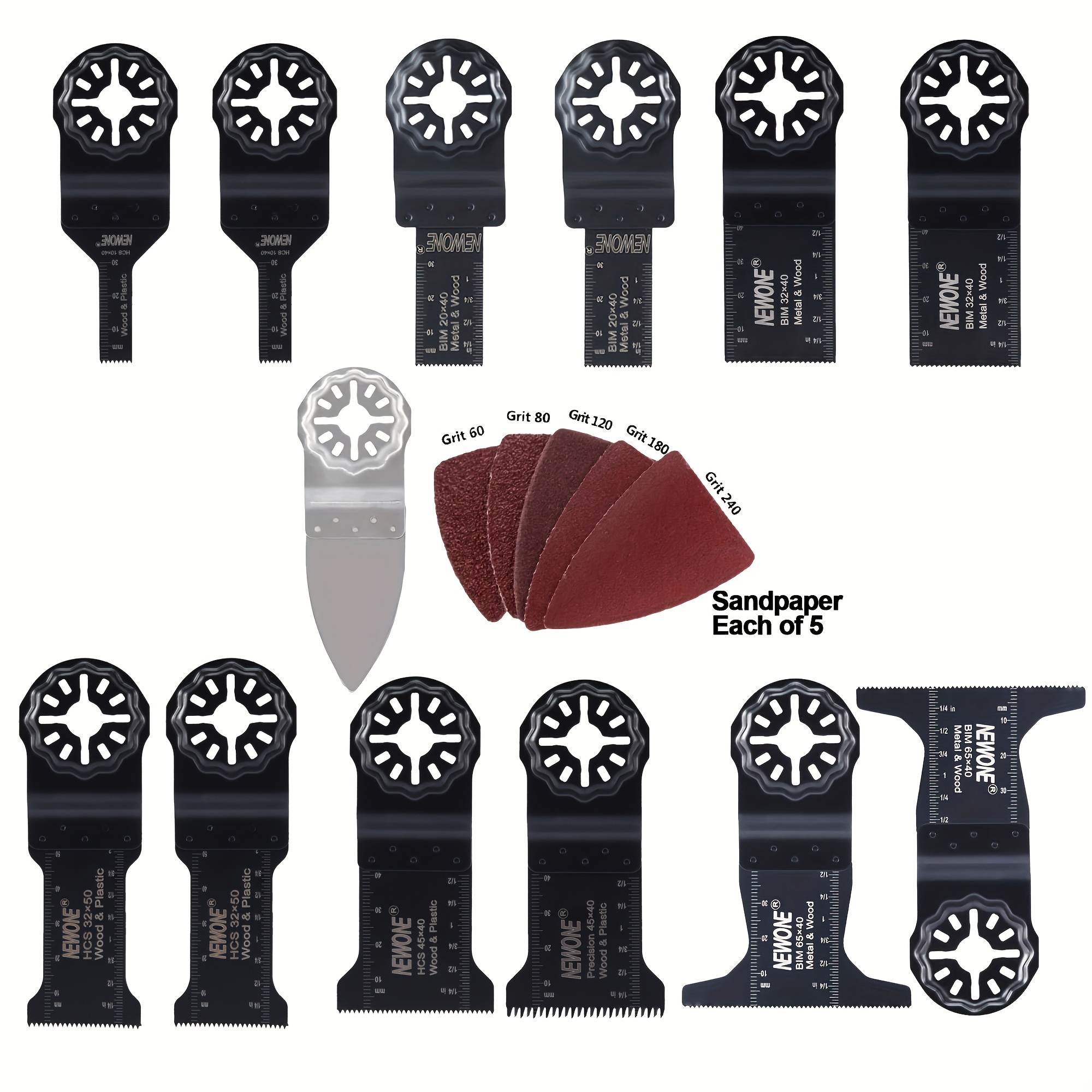 TEMU Newone 38pcs Bim Saw Blade Set With Detail Sanding & Polishing Finger Sandpaper - Compatible With Power Oscillating Tools For Metal Cutting &