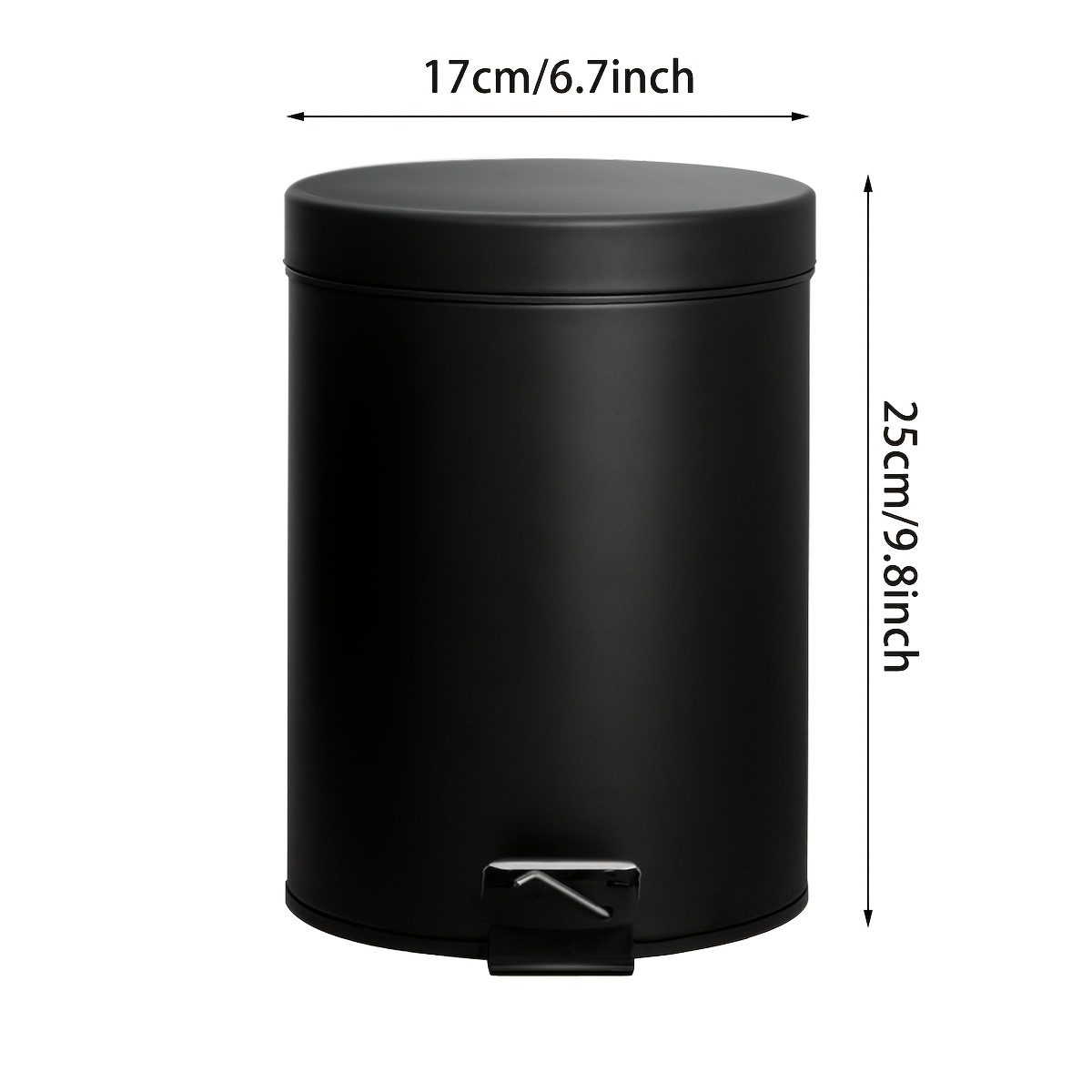 TEMU 1pc 3l/5l Matte Black Round Trash Can - Large Pedal-operated Wastebasket With Lid For Home Bathroom Use - Dual-layer Iron Cleaning Bucket For
