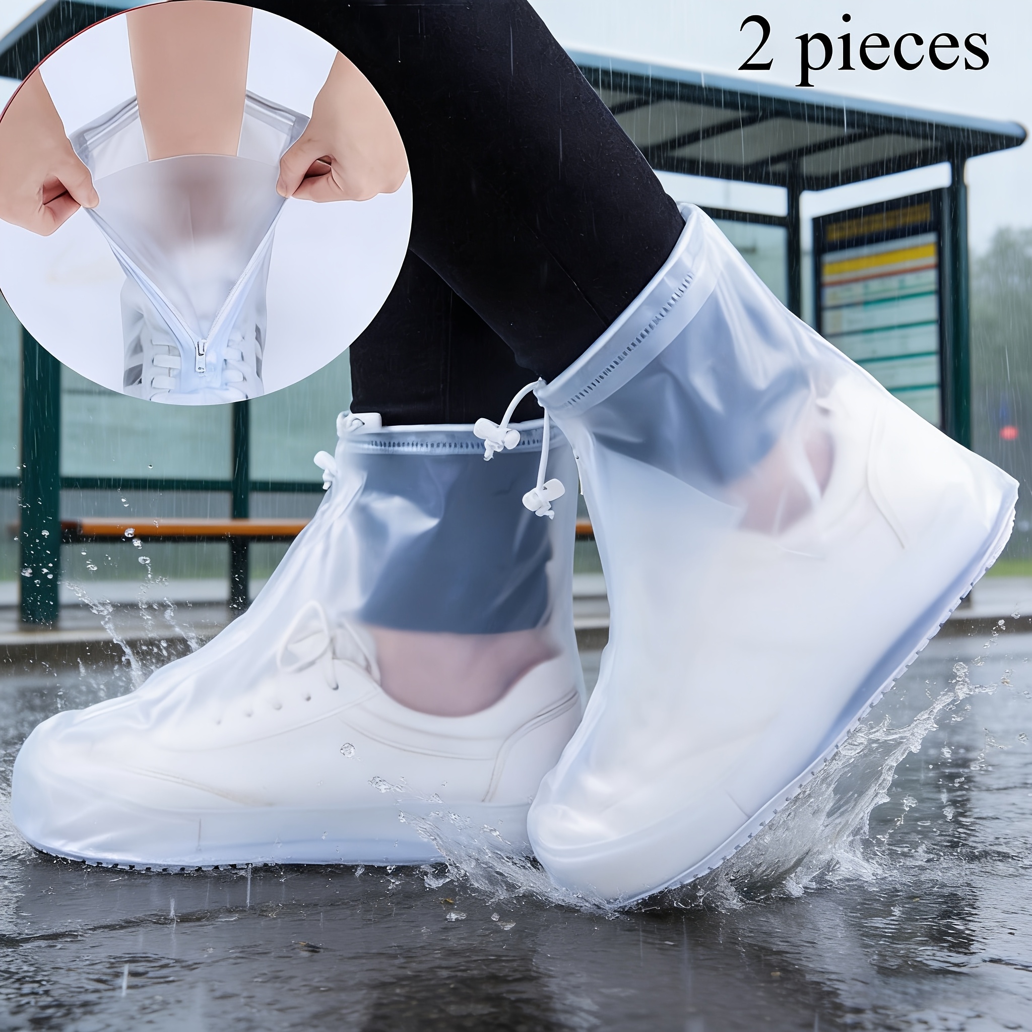 TEMU Lot de 2 protège-chaussures imperméables avec fermetures éclair, protège-chaussures imperméables épaissis, -salissures, pour hommes et femmes de