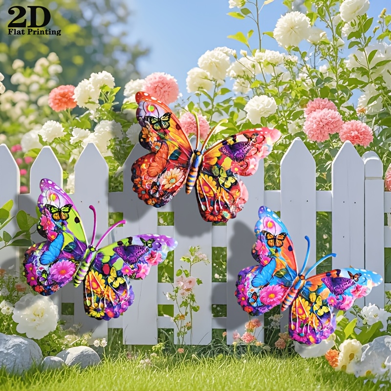 E-shop 【2D Flat】 [2D Flat] 3er-Set Schmetterling Wanddeko - Neue Acryl Hängeornamente, Innen- und Außenbereich Garten/Farmhouse Wohnzimmer Dekoration -