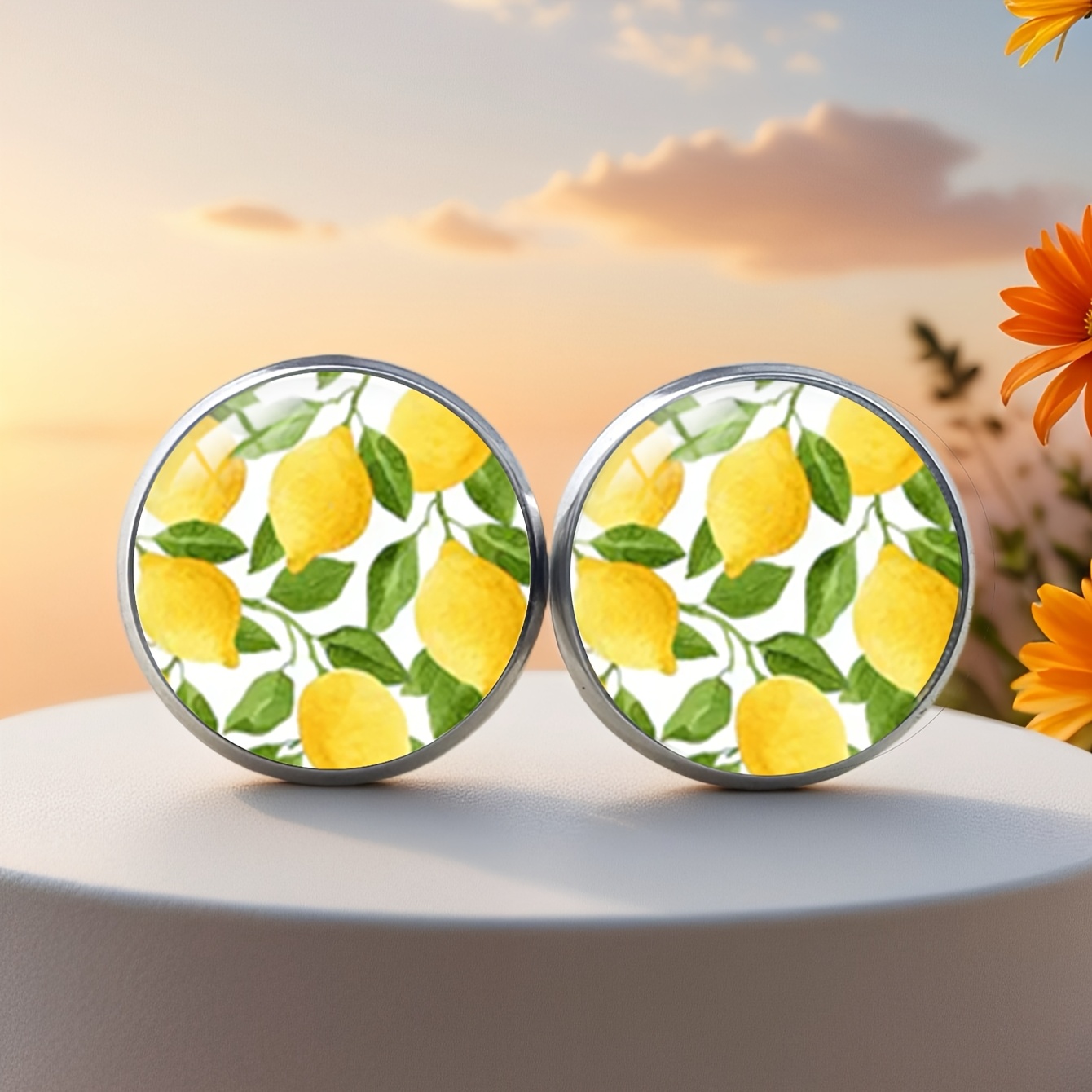 1 Pair Of Elegant Lemon And Leaf Design Stainless Steel Earrings - Hypoallergenic Studs For Men And Women, Perfect For And Casual Wear, Unisex Gift For Her/him