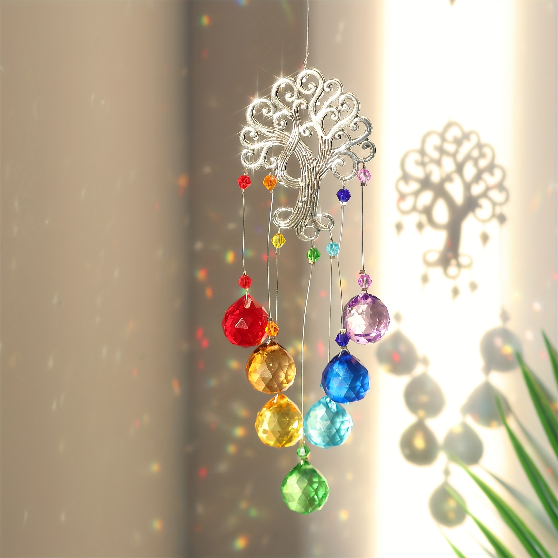1pc New 7-chakra Life Tree Colored Sphere Prism Crystal Rainbow Sun Catcher Light Refractor Suitable For Home Garden Car Hanging