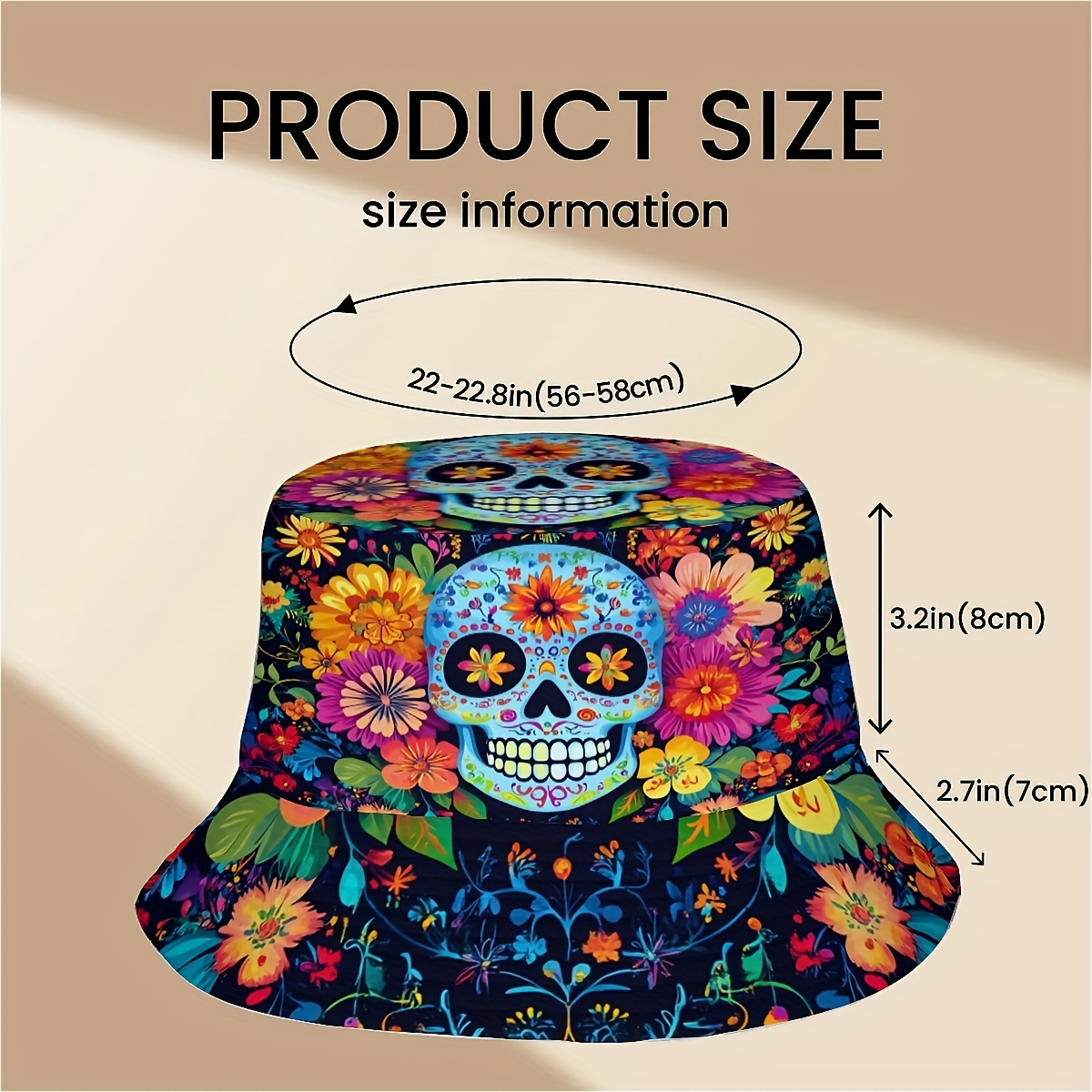 TEMU 1pc Colorful Floral Skull Print Bucket Hat - Stylish Hat For , Beach, Fishing, Hiking & Outdoor Vacations, Polyester Material, Funky Design,
