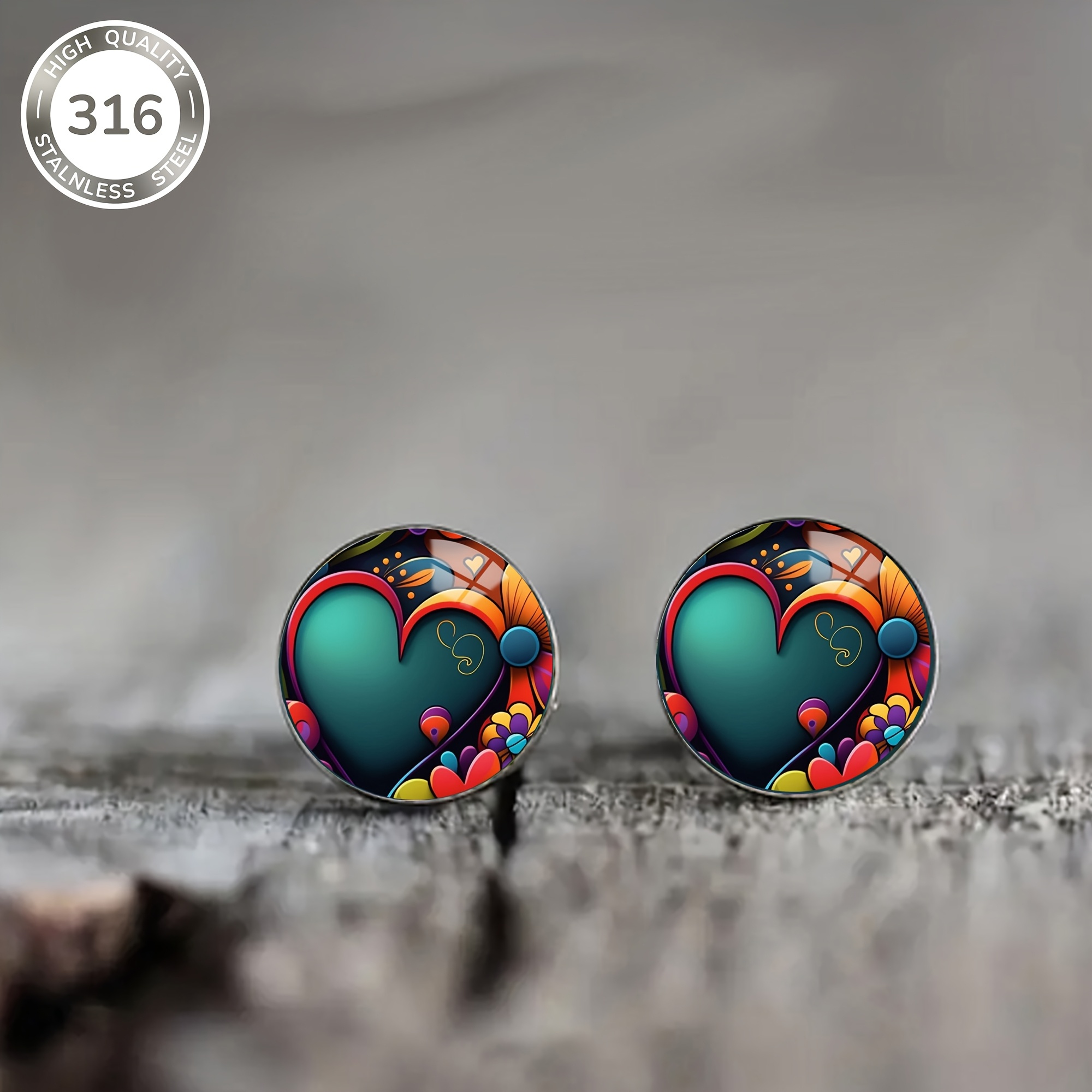 1pair Cartoon Heart Pattern Steel Stud Earrings, Elegant And Stylish Men's And Women' Holiday Wear Earrings Christmas Gift