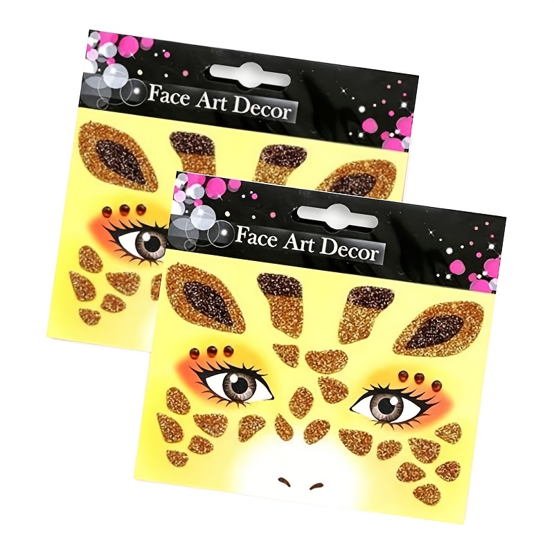 TEMU 2 Sheets Glitter Giraffe Face Stickers, Animal-shaped Face Paint Stickers, Christmas Self-adhesive Shiny Giraffe Makeup Stickers, Halloween