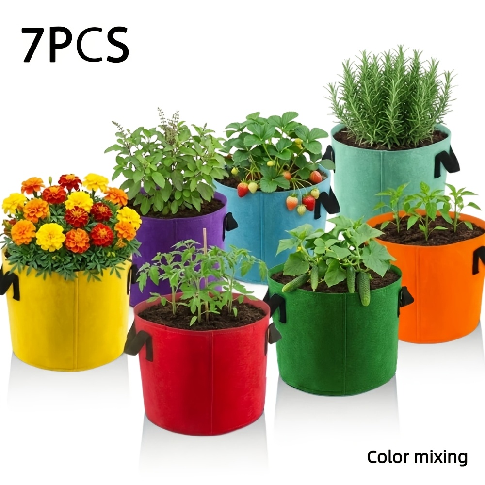 TEMU 7pcs Mixed-color 18.93l (5-gallon) Fabric Grow Bags With Handles—lightweight, Durable, And Freestanding Outdoor Planting Containers;