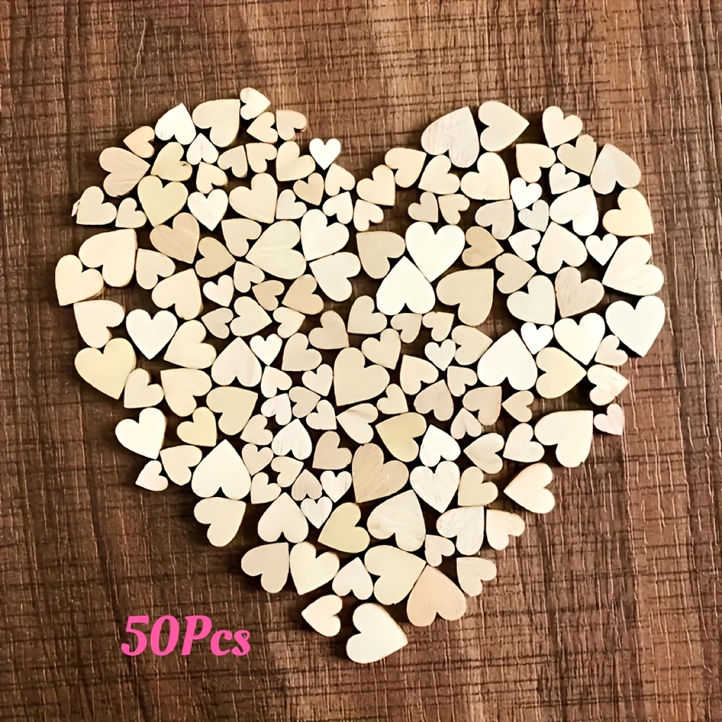 Image of 50pcs 6-12mm Mixed Wooden Heart-shaped Craft Decorations, Universal Holiday Decorations, Wooden Heart-shaped Wedding Cutouts And Craft Supplies, Wooden Decorations