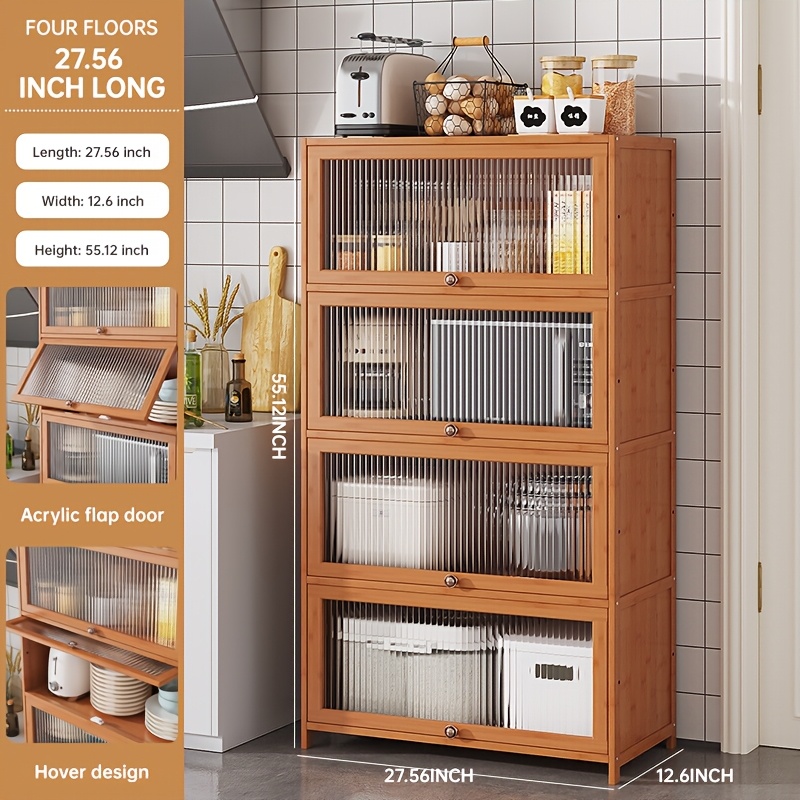 TEMU For Christmas Gifts, Kitchen Multi-functional Shelving Floor-to-ceiling Storage Cabinet Cupboard Cabinet Microwave Pot Rack Side Locker