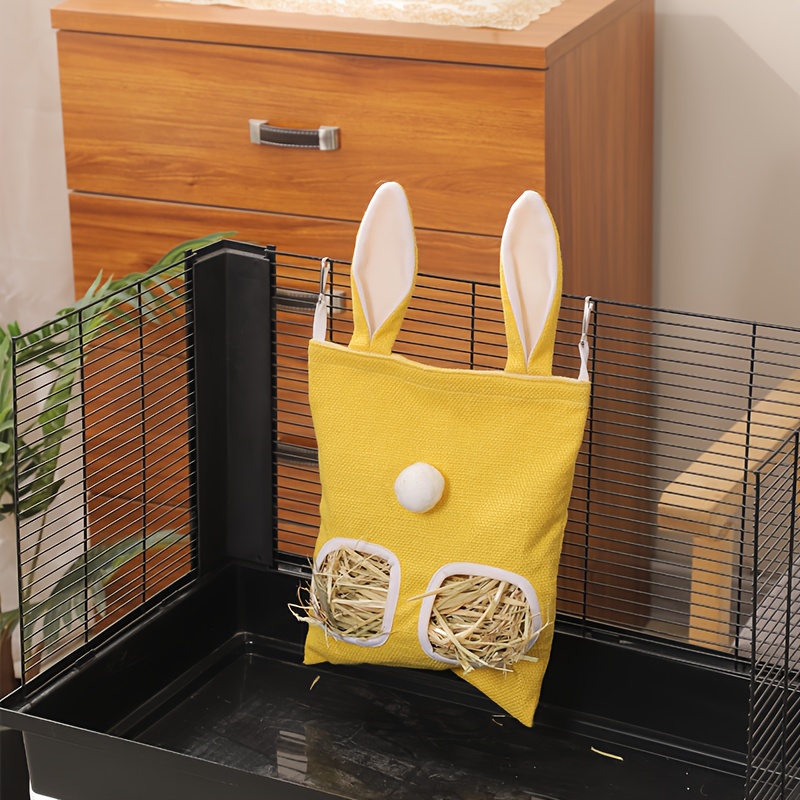

1pc, Bunny Hay Feeder Bag With 2 Or 3 Holes, Small Pet Feeding Pouch, Rabbit/chinchilla/hamster Hanging Feed Sack, Yellow Cloth Material, Indoor/outdoor Use