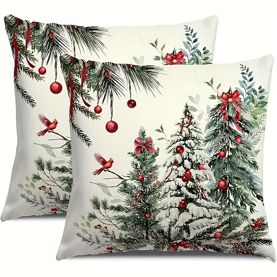 TEMU 2-pack Christmas-themed Pine Tree Decor Throw Pillow Covers Home Decor Pillow Cover Bedroom Living Room Sofa Decoration Polyester Cushion Cover