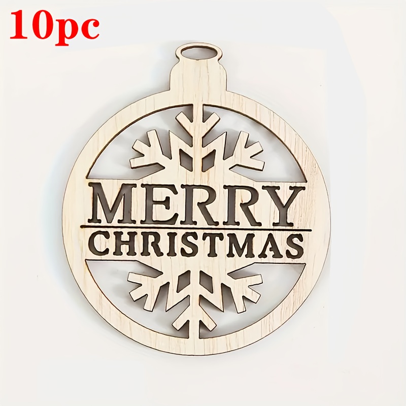 Image of 10pcs Wooden Merry Christmas Ornaments - Blanks Suitable For Diy Painting, Pre-cut Letters & Shapes For Hand-painted Holiday Decorations, Tree Decor, Party Decorations, Gift For & (wooden Hangings)