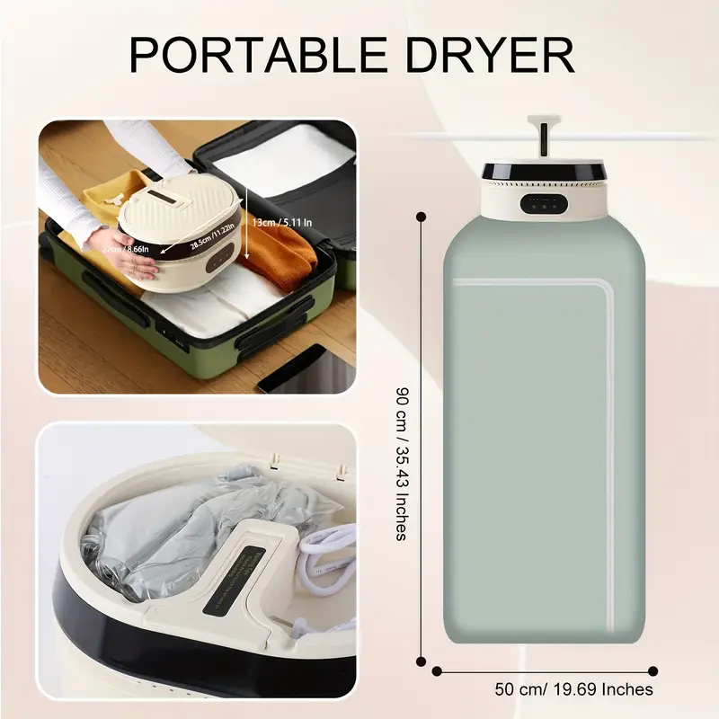 portable mini clothes dryer with timer led uv light hanger compact foldable design plug ideal for small items white teal options details 1