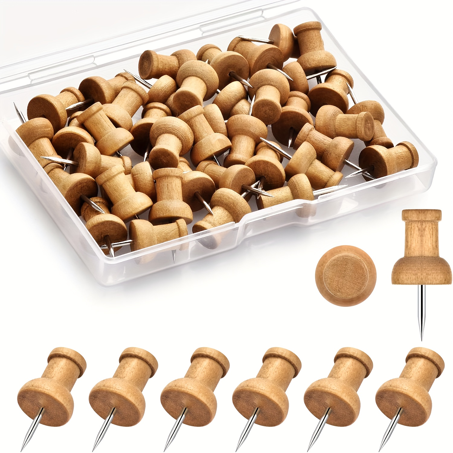 40pcs Wooden Thumbtacks, Decorative Push Pins And Cork Tacks For Walls, Bulletin Boards, And Maps - Adorable Set