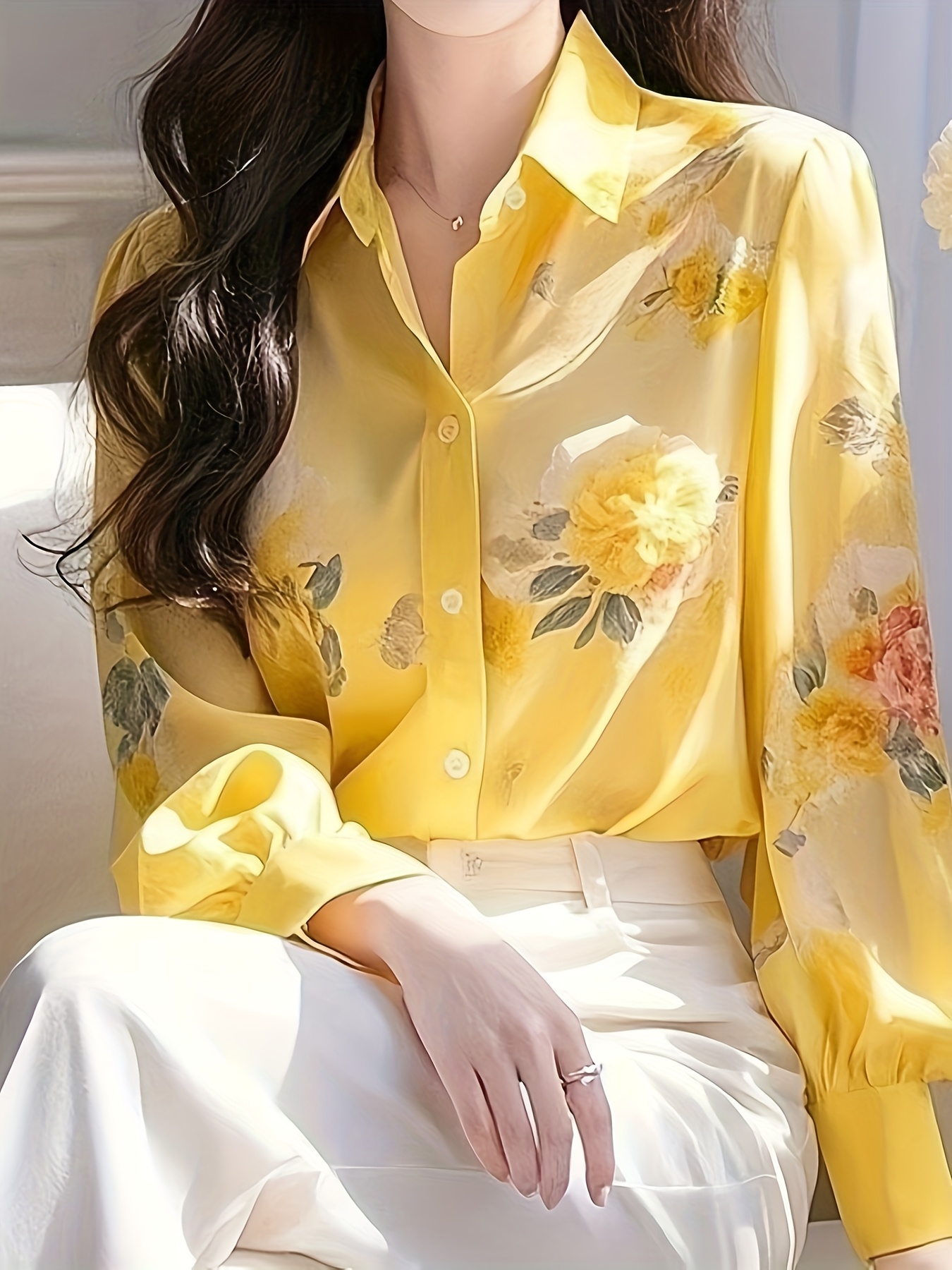 Chemisier satiné manches courtes - Jaune - Femme - 15.00