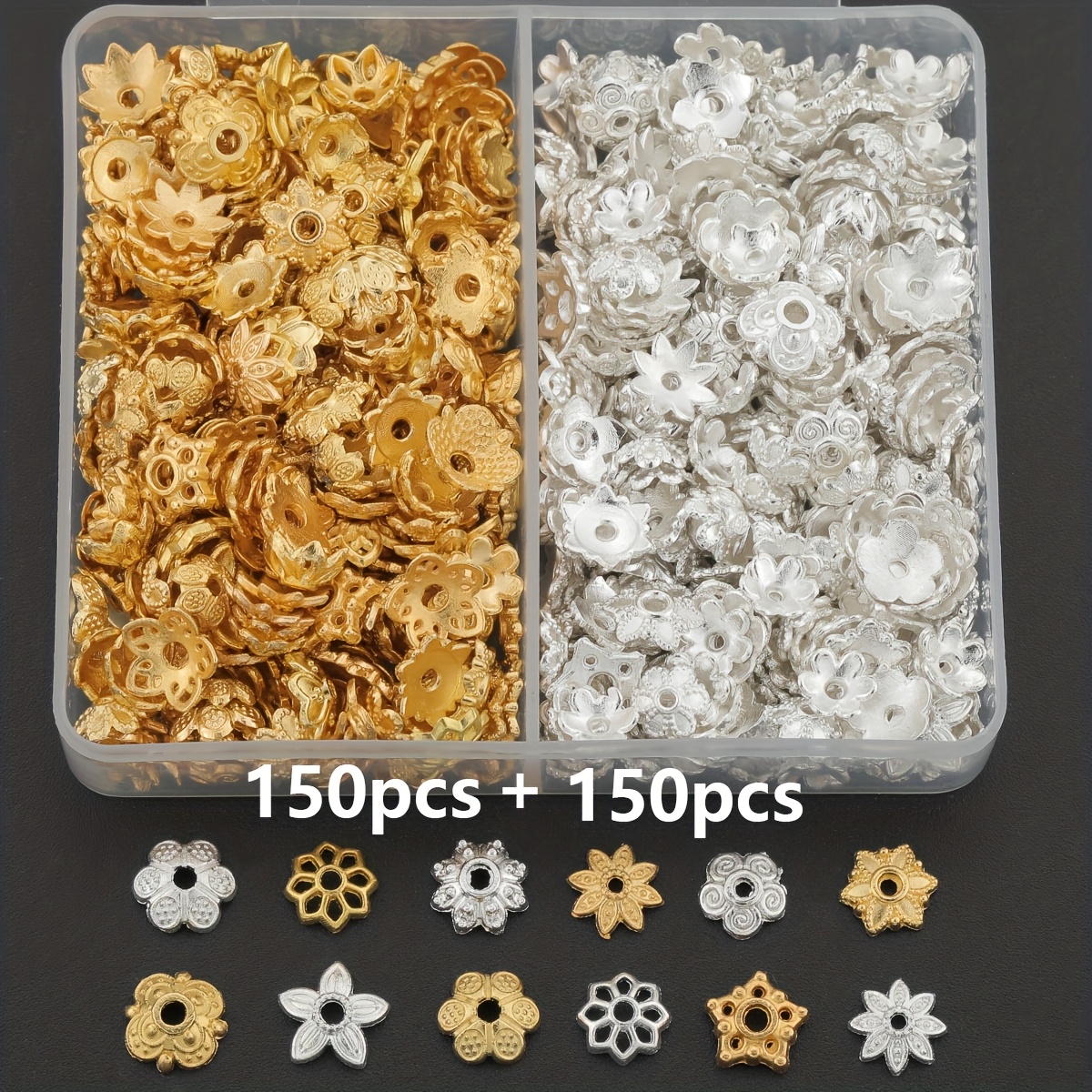 E-shop 300 Stück/ Stück assorted End Caps, Zinklegierung, zufällige Mischung, mit Blumenabstandsschmuckperlen, Anhänger-End-Caps, Kappe, End-Caps, mit